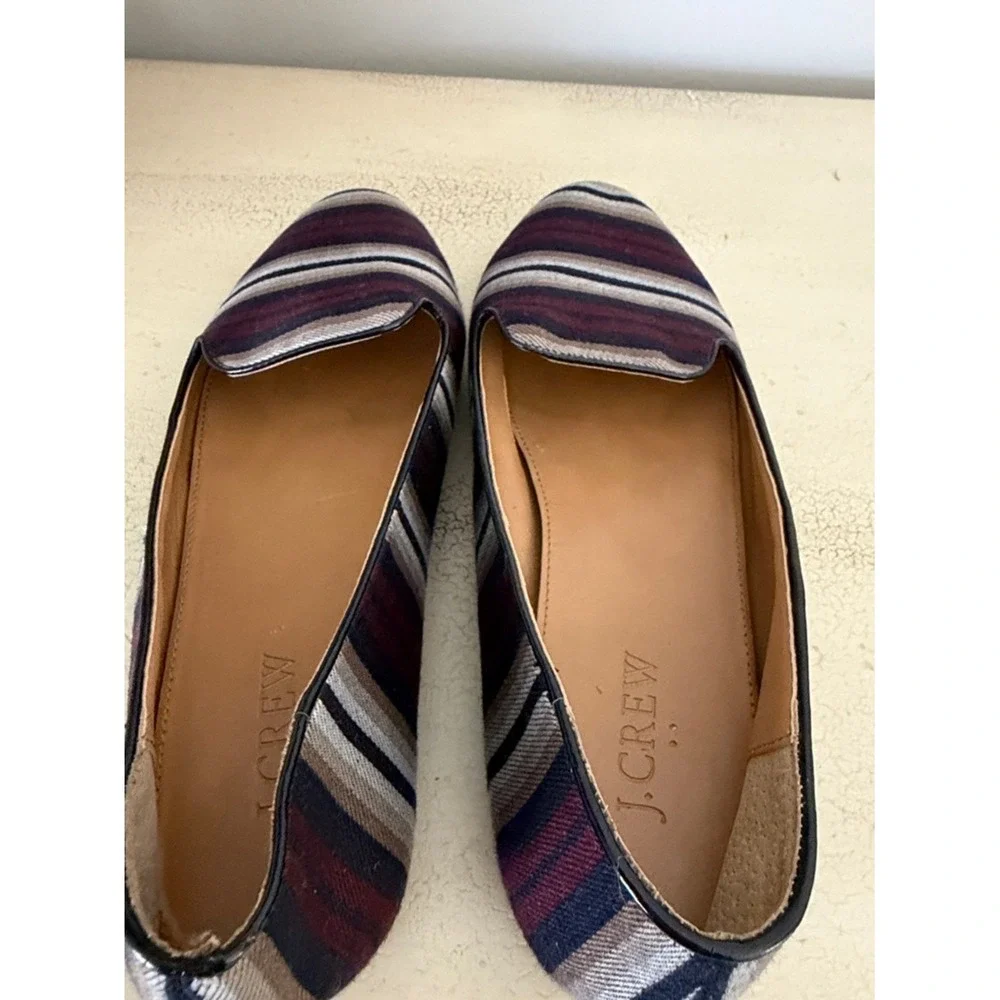 J. Crew Women's Sz 9.5 Striped Navy Burgundy and Gray‎ Slip-On Loafers
